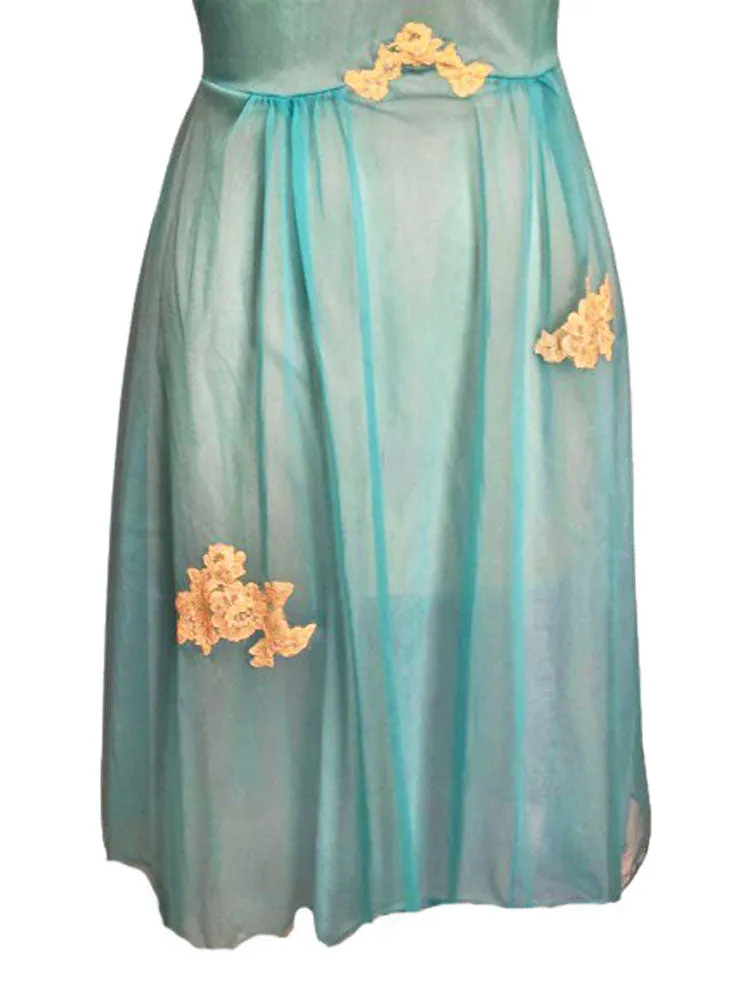 *  VINTAGE ARMETIS DOUBLE NYLON NIGHTGOWN IN DESERT TURQUOISE