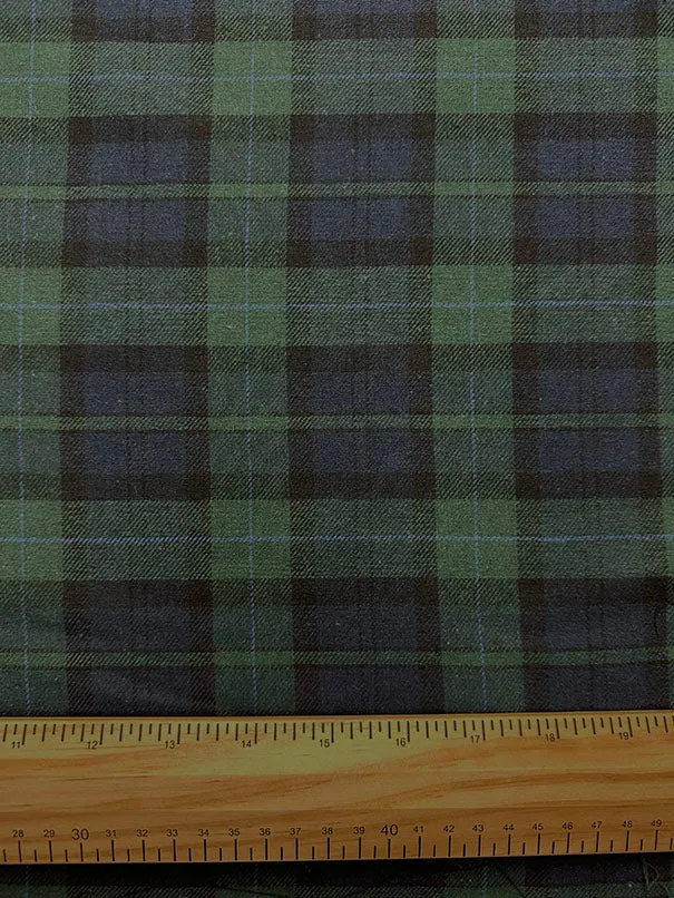 1 1/2 YD PC-Green Blackwatch Plaid Yarn Dyed Flannel Fabric