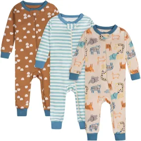 3-Pack Baby Boys Safari Footless Pajamas