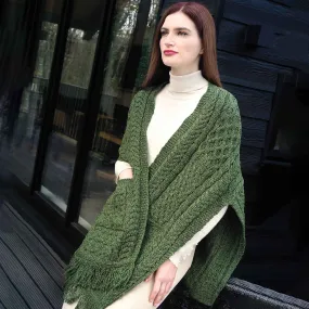 Aran Knit Shawl- Green