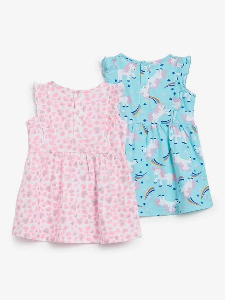 Baby HOP Aqua Printed Dresses Set of Two