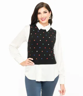 Black & Multicolor Polka Dot Sweater Vest