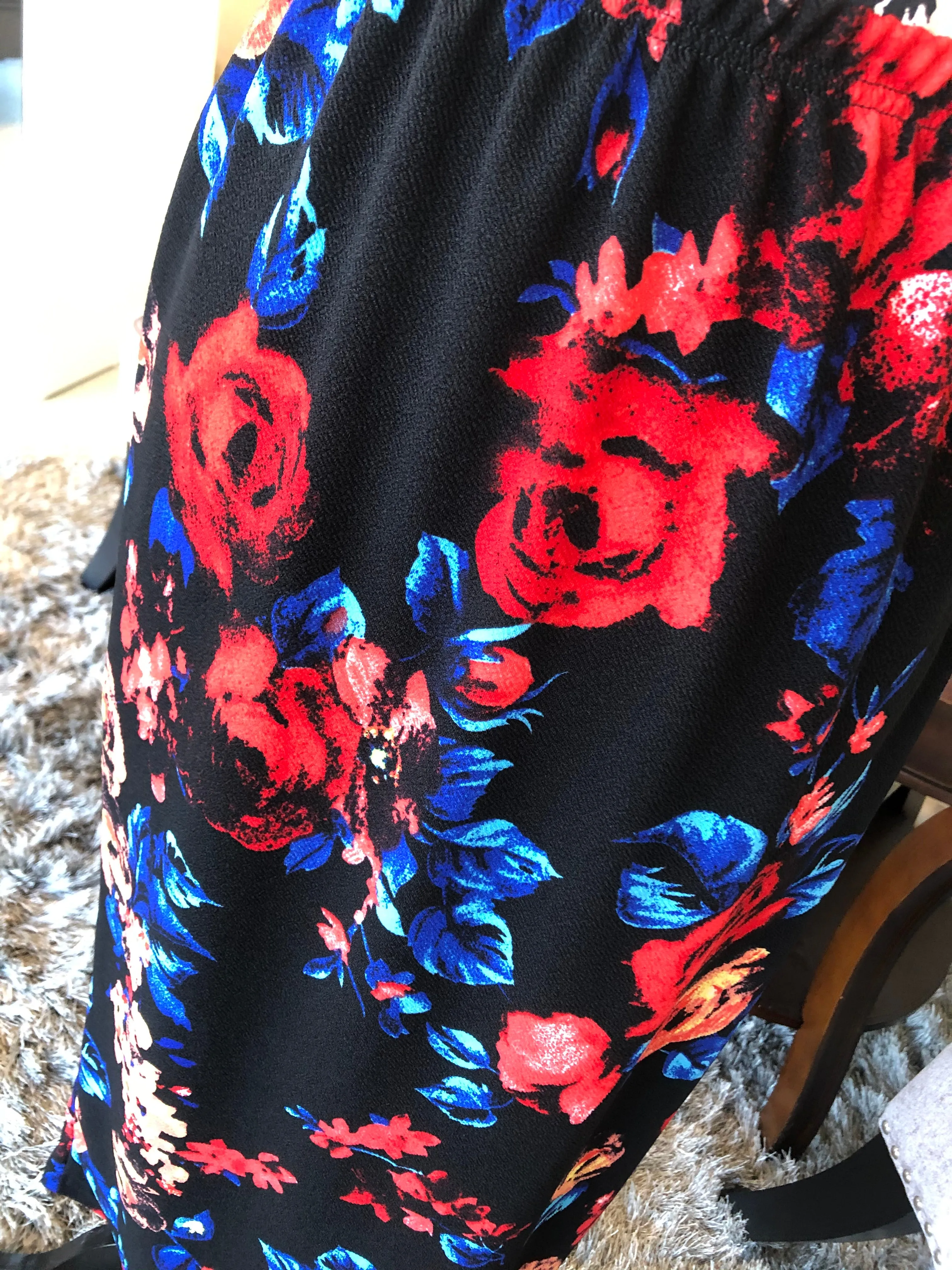 Black with Red and Royal Floral Straight Skirt