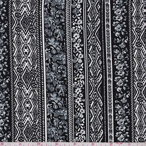 Black/Nickel Deco Stripe Challis Fabric