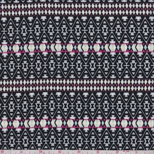 Black/White/Pink Aztec Stripe Challis Fabric