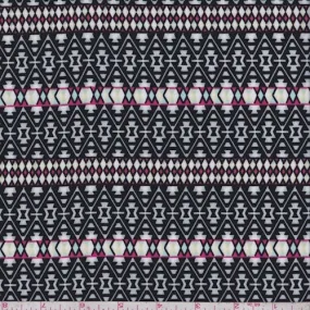 Black/White/Pink Aztec Stripe Challis Fabric