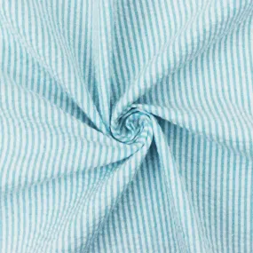 Blue-White Stripe Cotton Poly Seersucker Woven Fabric