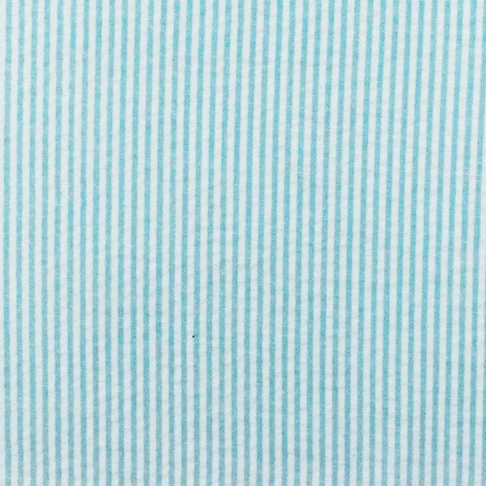 Blue-White Stripe Cotton Poly Seersucker Woven Fabric