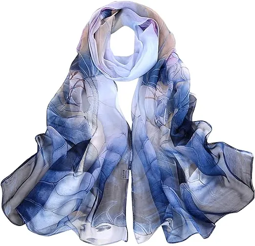 BLURBE Chiffon Scarfs for Women - Ladies Scarf Lightweight Floral Print Chiffon Scarves Shawls Wraps for Spring Autumn