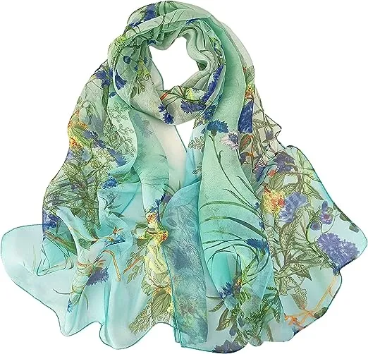 BLURBE Chiffon Scarfs for Women - Ladies Scarf Lightweight Floral Print Chiffon Scarves Shawls Wraps for Spring Autumn