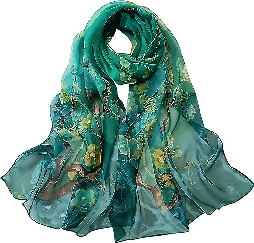 BLURBE Chiffon Scarfs for Women - Ladies Scarf Lightweight Floral Print Chiffon Scarves Shawls Wraps for Spring Autumn