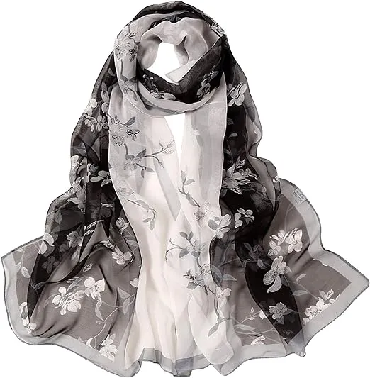 BLURBE Chiffon Scarfs for Women - Ladies Scarf Lightweight Floral Print Chiffon Scarves Shawls Wraps for Spring Autumn