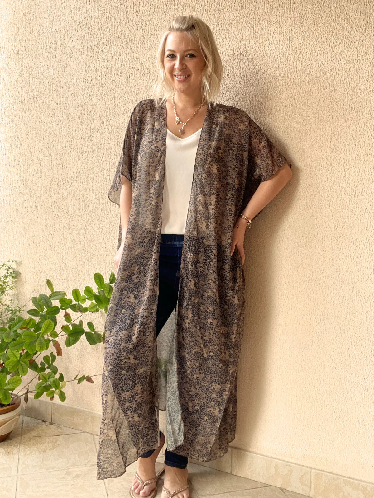 Brown and black leopard Kimono – 3 Lengths