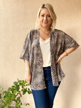 Brown and navy leopard print kimono - Short length only