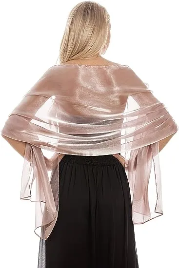 Central Chic Silky Pashmina Iridescent Wrap Stole Shawl For Weddings Bridal Bridesmaids Proms & Parties