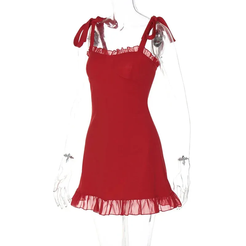 Clubbing Red Cocktail Dress with Playful Frills