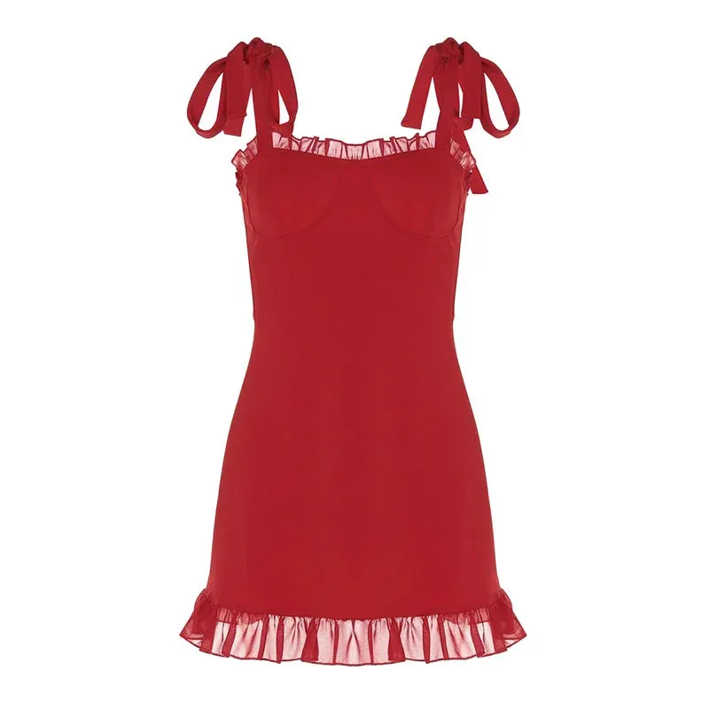 Clubbing Red Cocktail Dress with Playful Frills