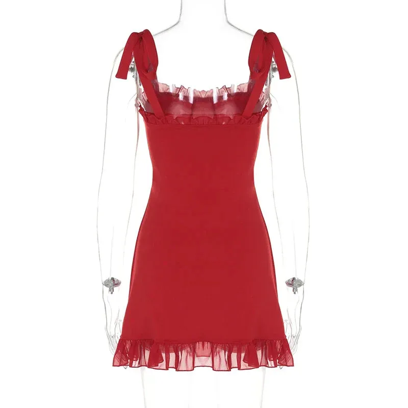 Clubbing Red Cocktail Dress with Playful Frills