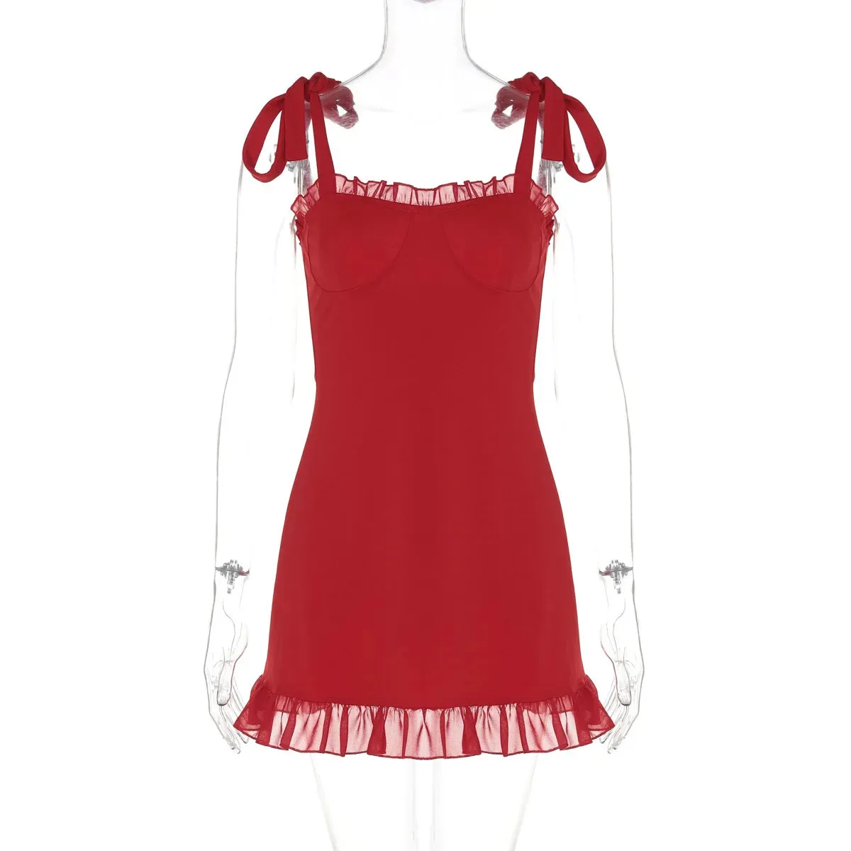 Clubbing Red Cocktail Dress with Playful Frills