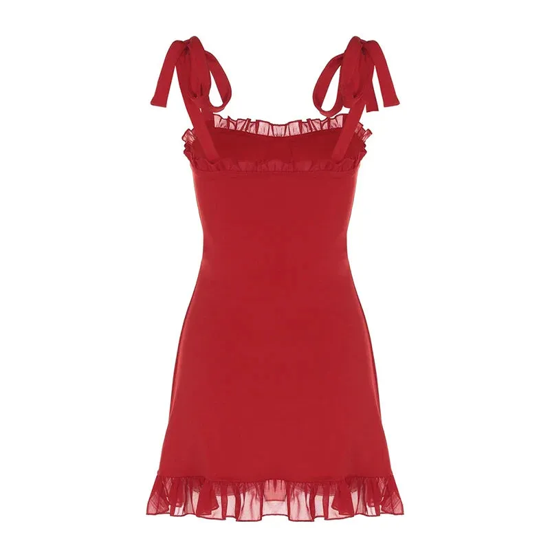 Clubbing Red Cocktail Dress with Playful Frills