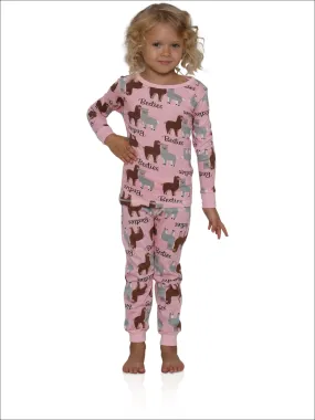 Cozy Couture Big Girls' Llama Besties Pink Cotton Pajamas