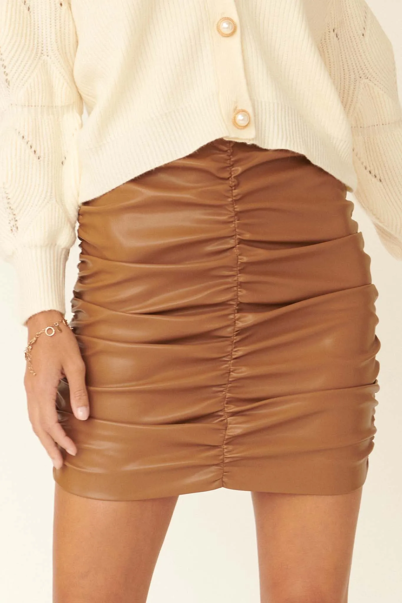 Easy Riches Ruched Vegan Leather Mini Skirt