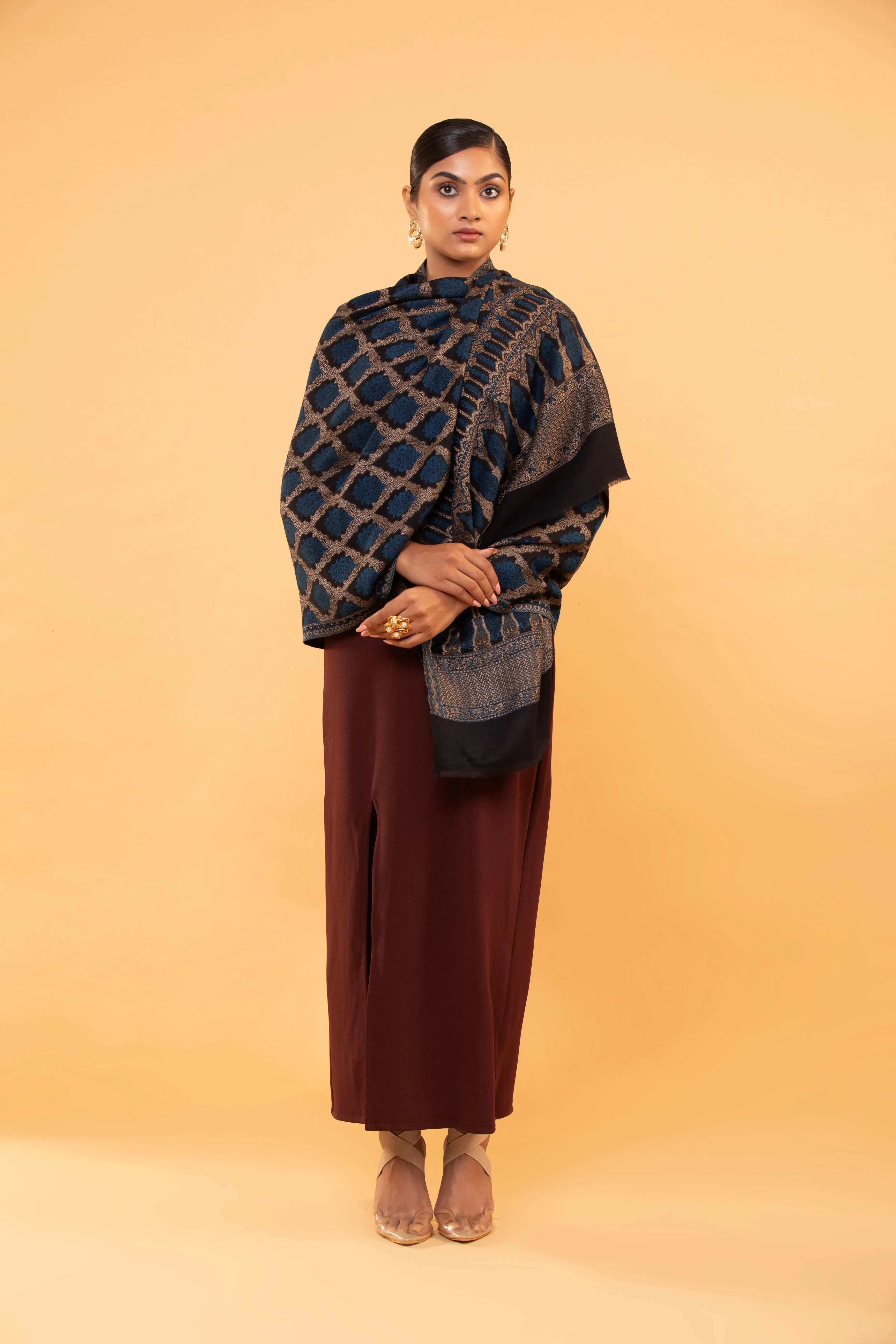 Elegant Fine Wool Shawl with Intricate Geometric Pattern Design