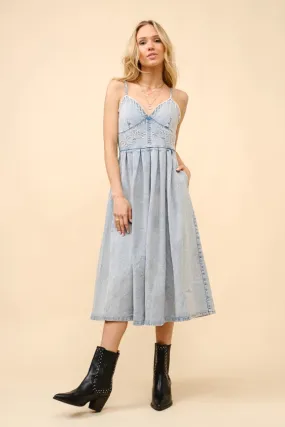 Embroidered Denim Midi Dress