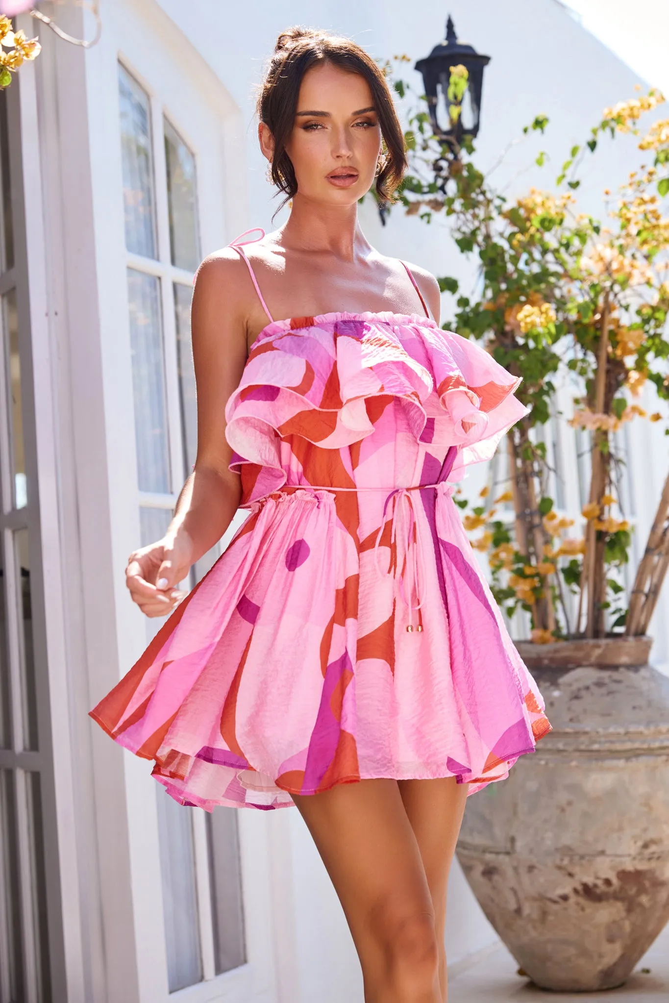 Falling Petals Mini Dress - Pink Multi