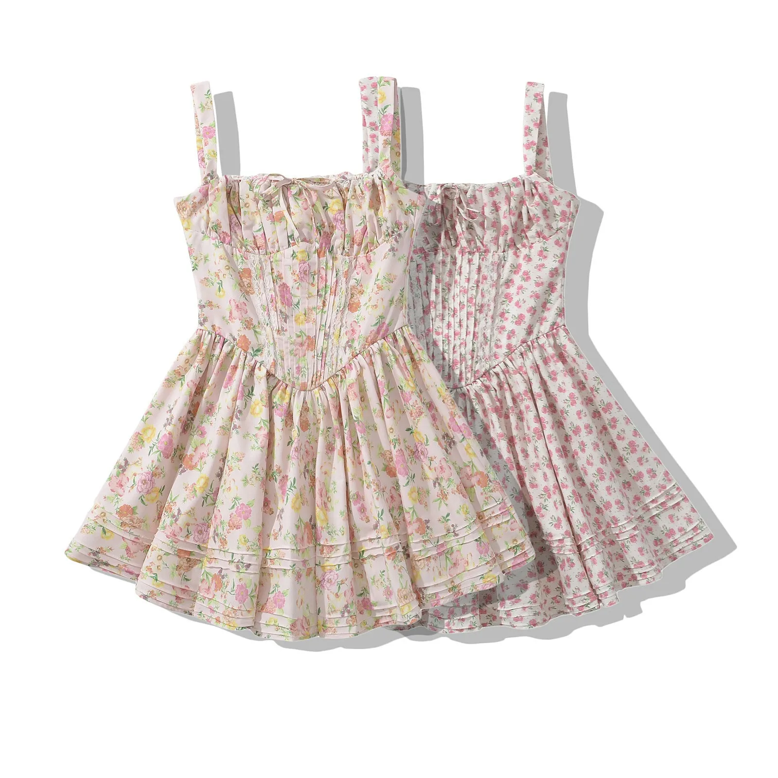 French girl floral suspender dress playful summer dress