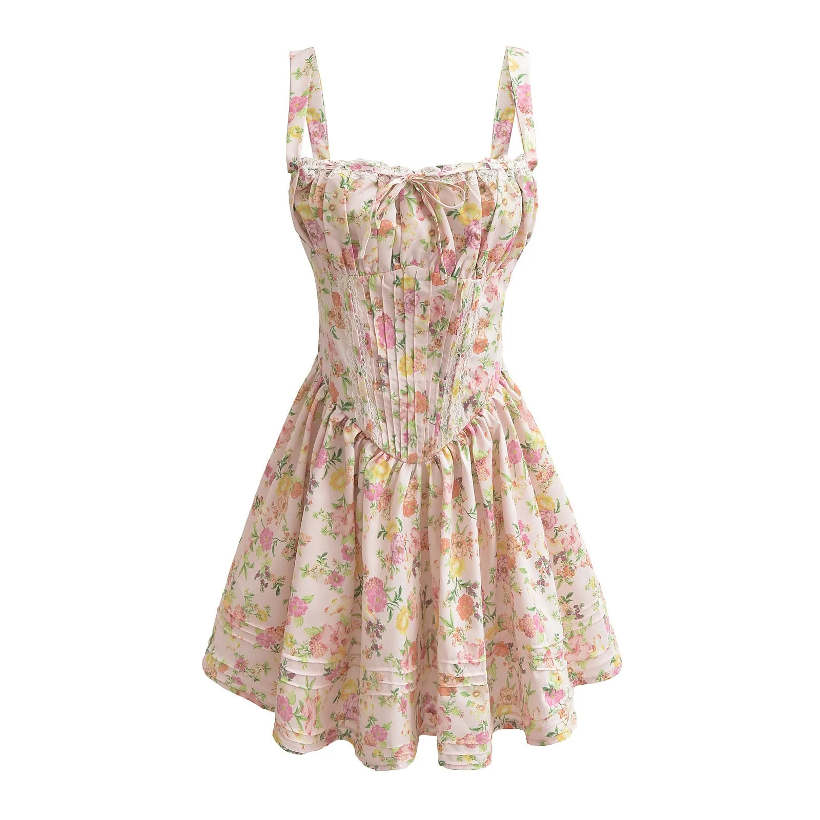 French girl floral suspender dress playful summer dress