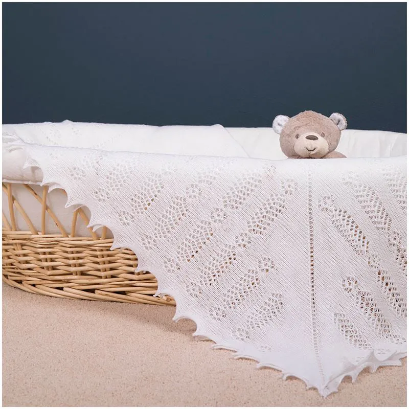 G.H.Hurt & Son Nottingham Lace Knitted Baby Shawl - Ivory White