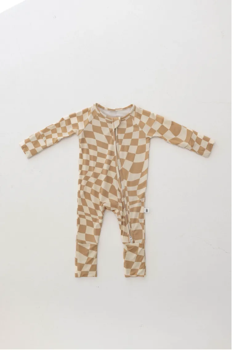 Gold Coast Wavy Checker  | Bamboo Zip Pajamas