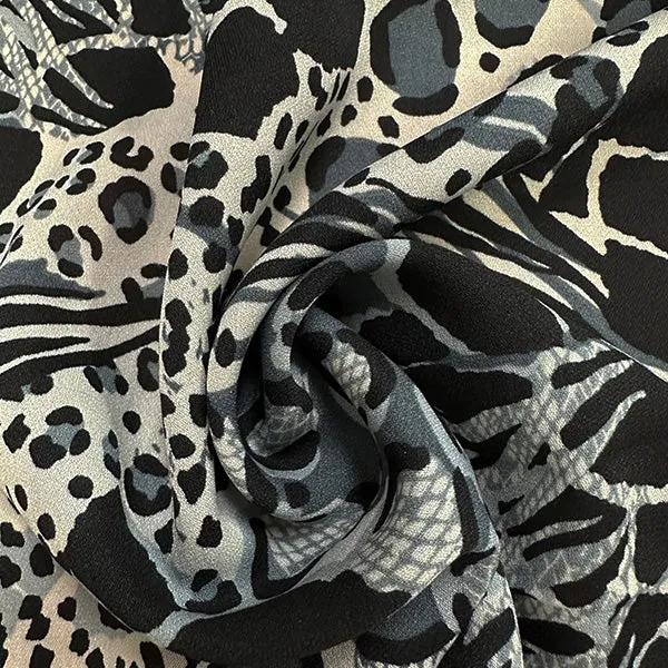 Gray Animal Print Poly Georgette Fabric