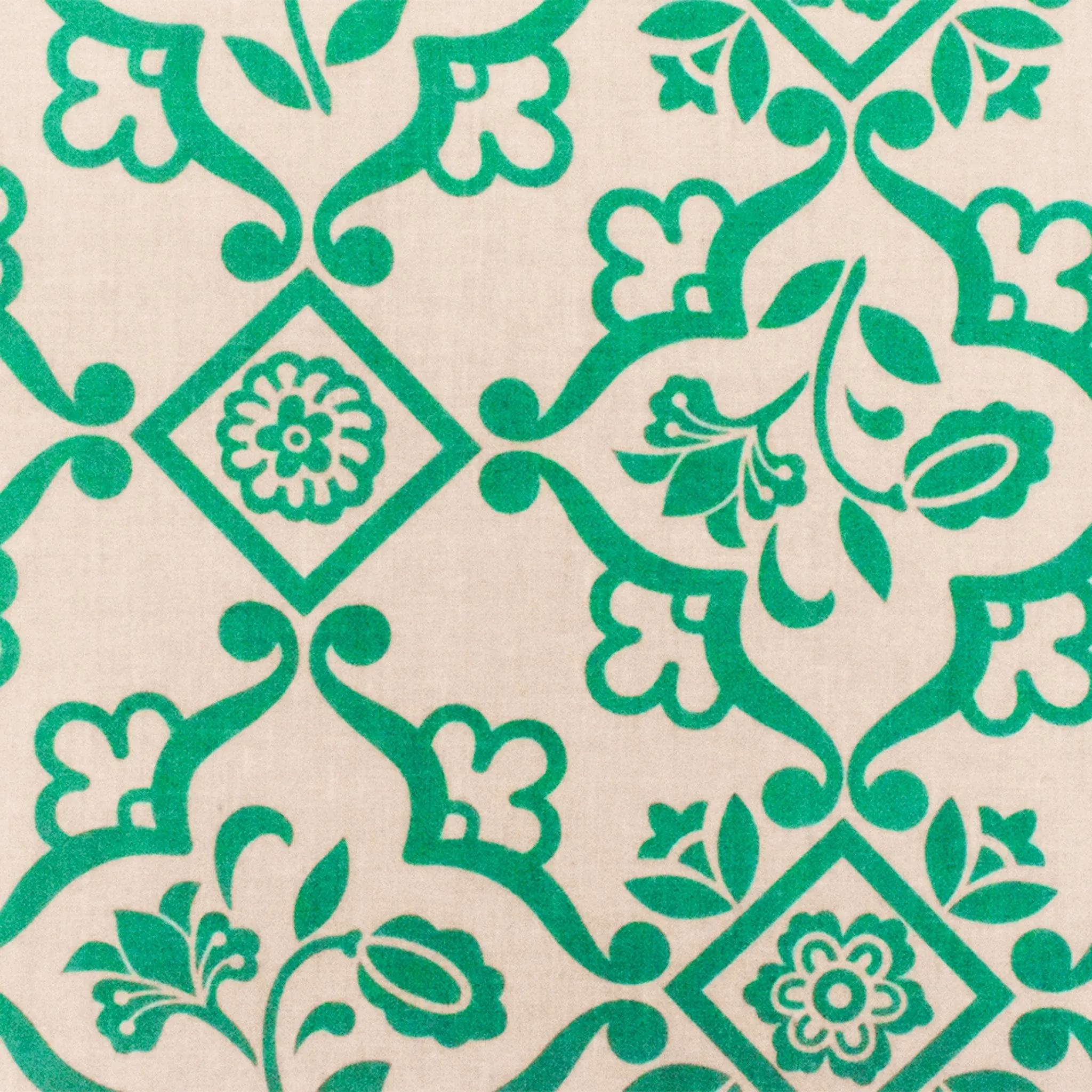 Green-Ivory Floral Moroccan Printed Cotton Lawn Woven Fabric