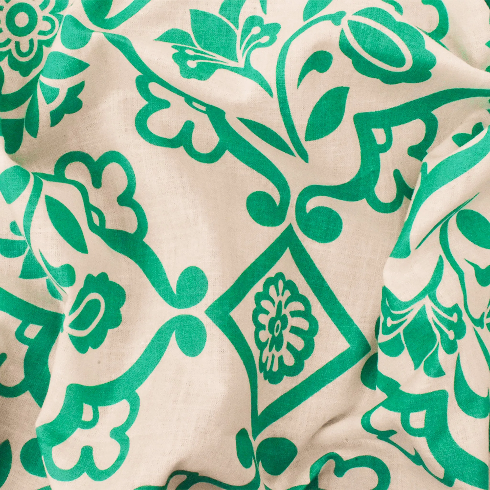 Green-Ivory Floral Moroccan Printed Cotton Lawn Woven Fabric