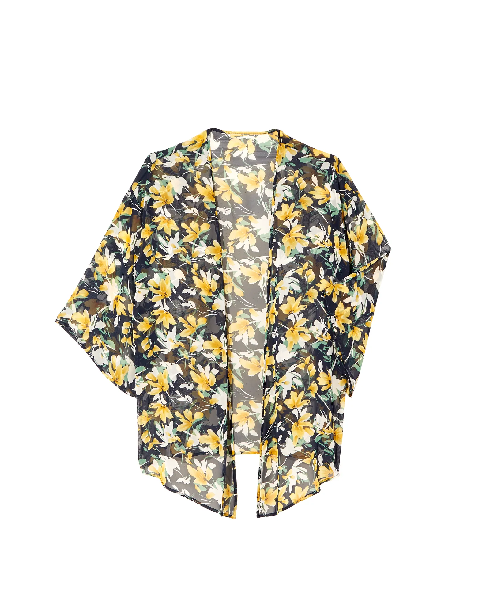 Julie Sheer Printed Kimono | Navy / Yellow