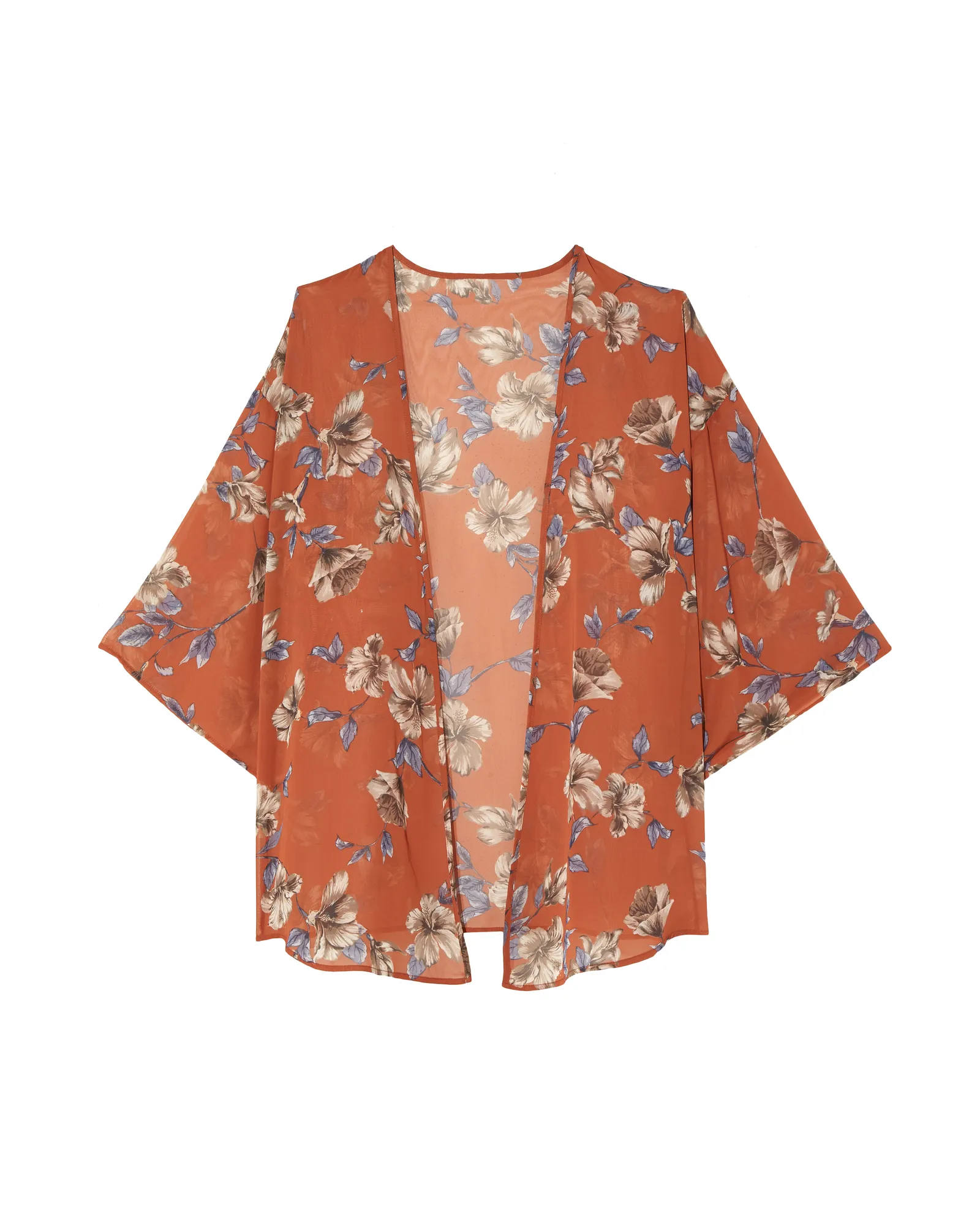 Julie Sheer Printed Kimono | Orange / Ivory