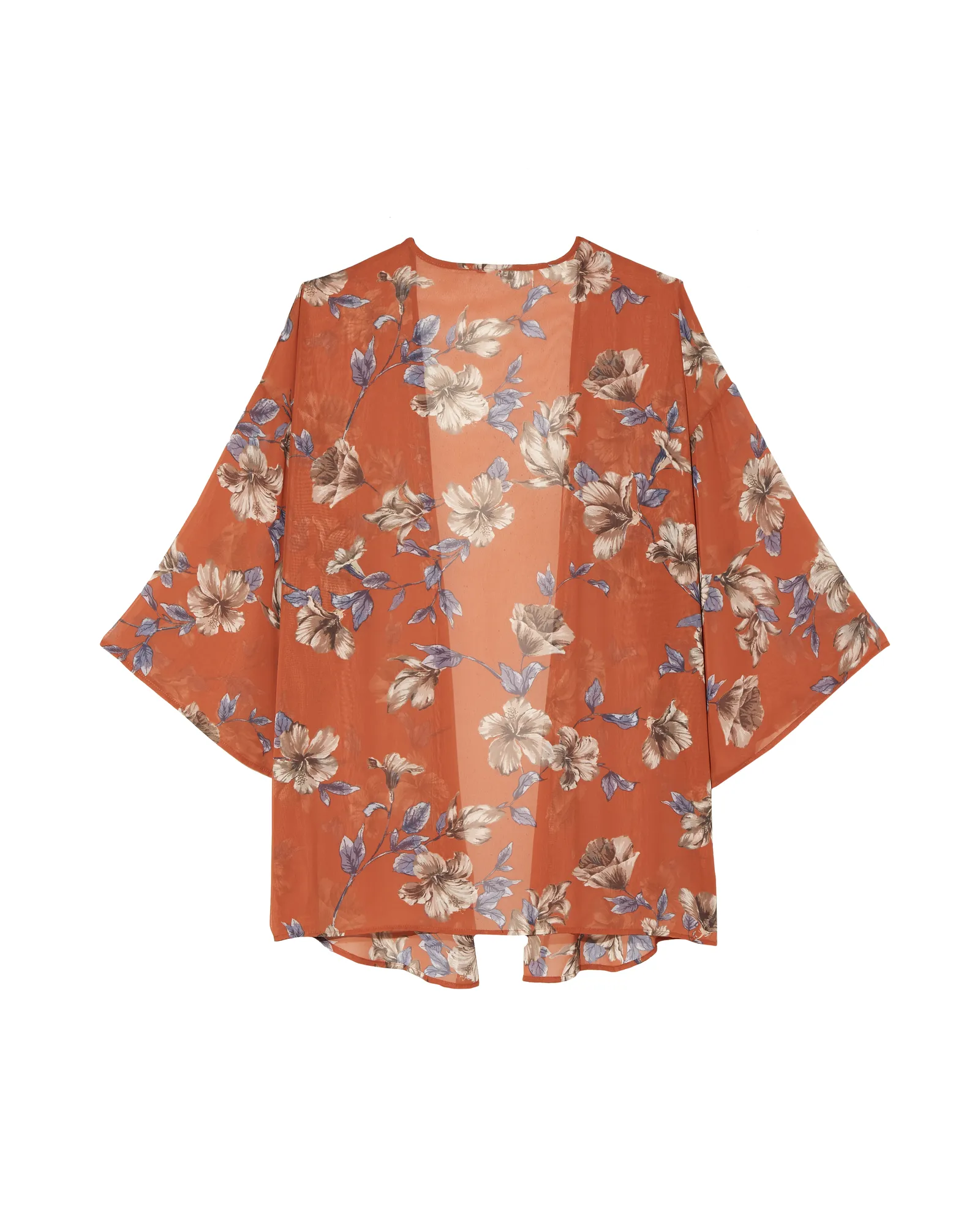 Julie Sheer Printed Kimono | Orange / Ivory