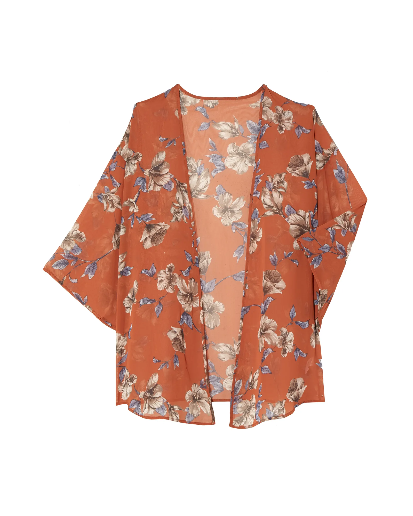 Julie Sheer Printed Kimono | Orange / Ivory