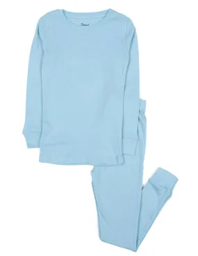 Kids Two Piece Cotton Pajamas - Light Blue