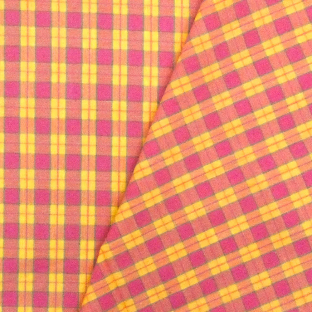 Lollipop Pink-Yellow-Green Plaid Cotton Polyester Madras Woven Fabric