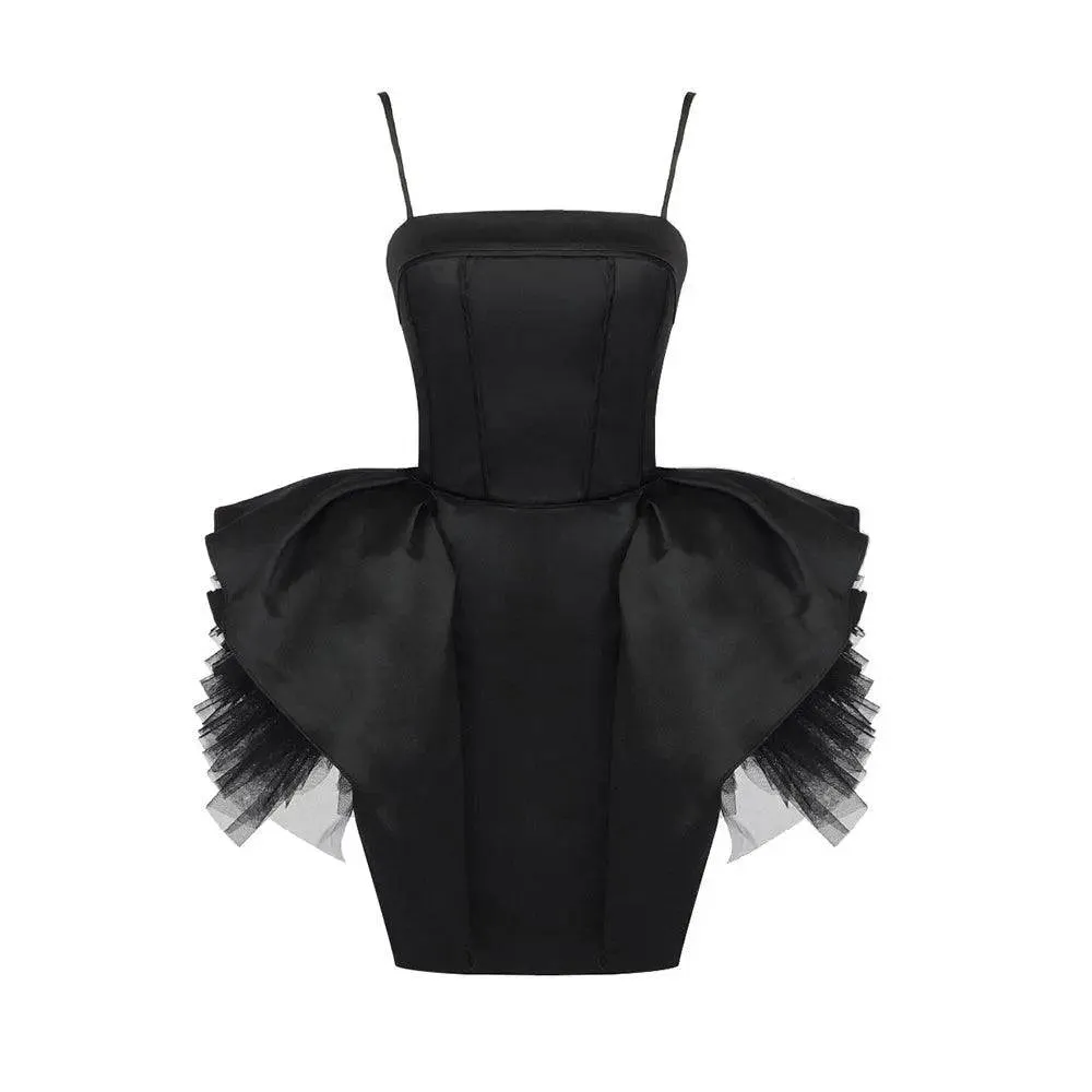 Maisie Spaghetti Strap Puffed Tulle Detail Mini Dress