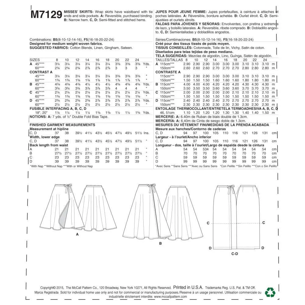 McCall's Pattern M7129 Misses' Skirts