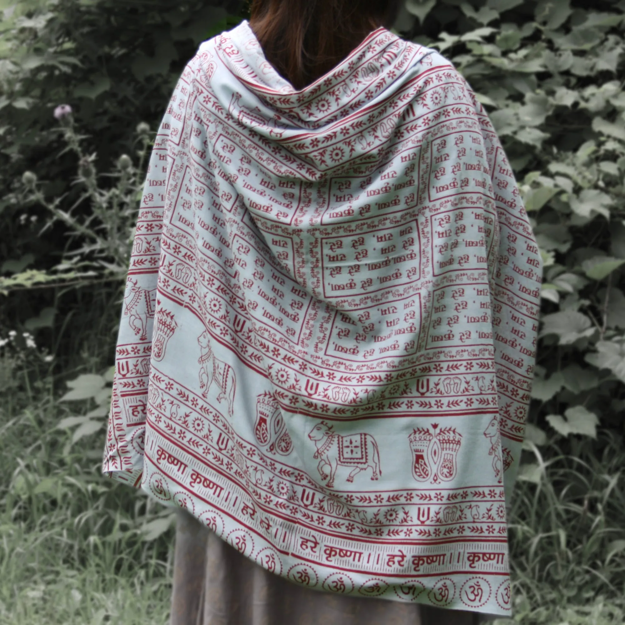 Meditation Yoga Prayer Shawl - Maha Mantra - Grey Large