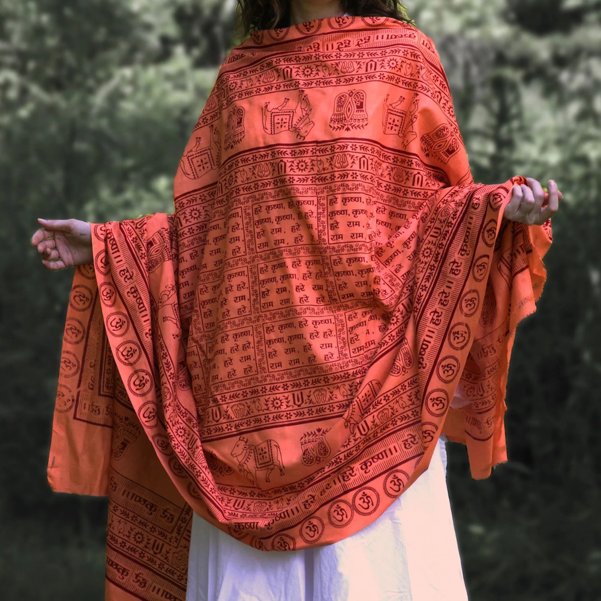 Meditation Yoga Prayer Shawl - Maha Mantra - Peach Orange Large