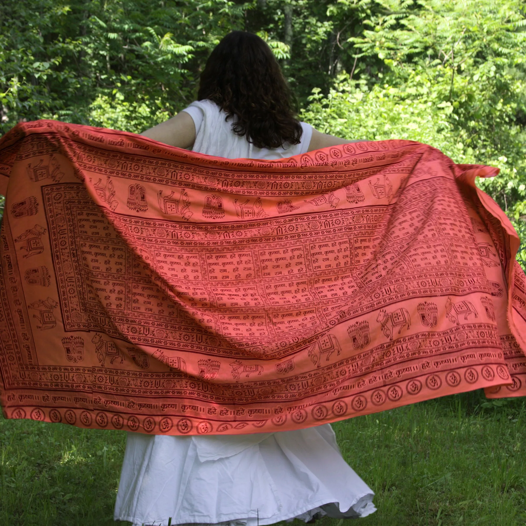 Meditation Yoga Prayer Shawl - Maha Mantra - Peach Orange Large