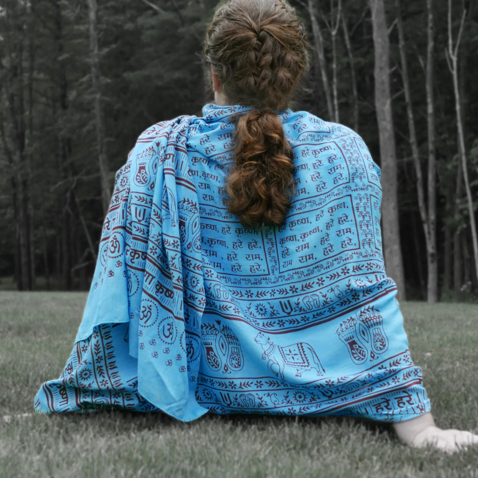 Meditation Yoga Prayer Shawl - Maha Mantra - Turquoise Large