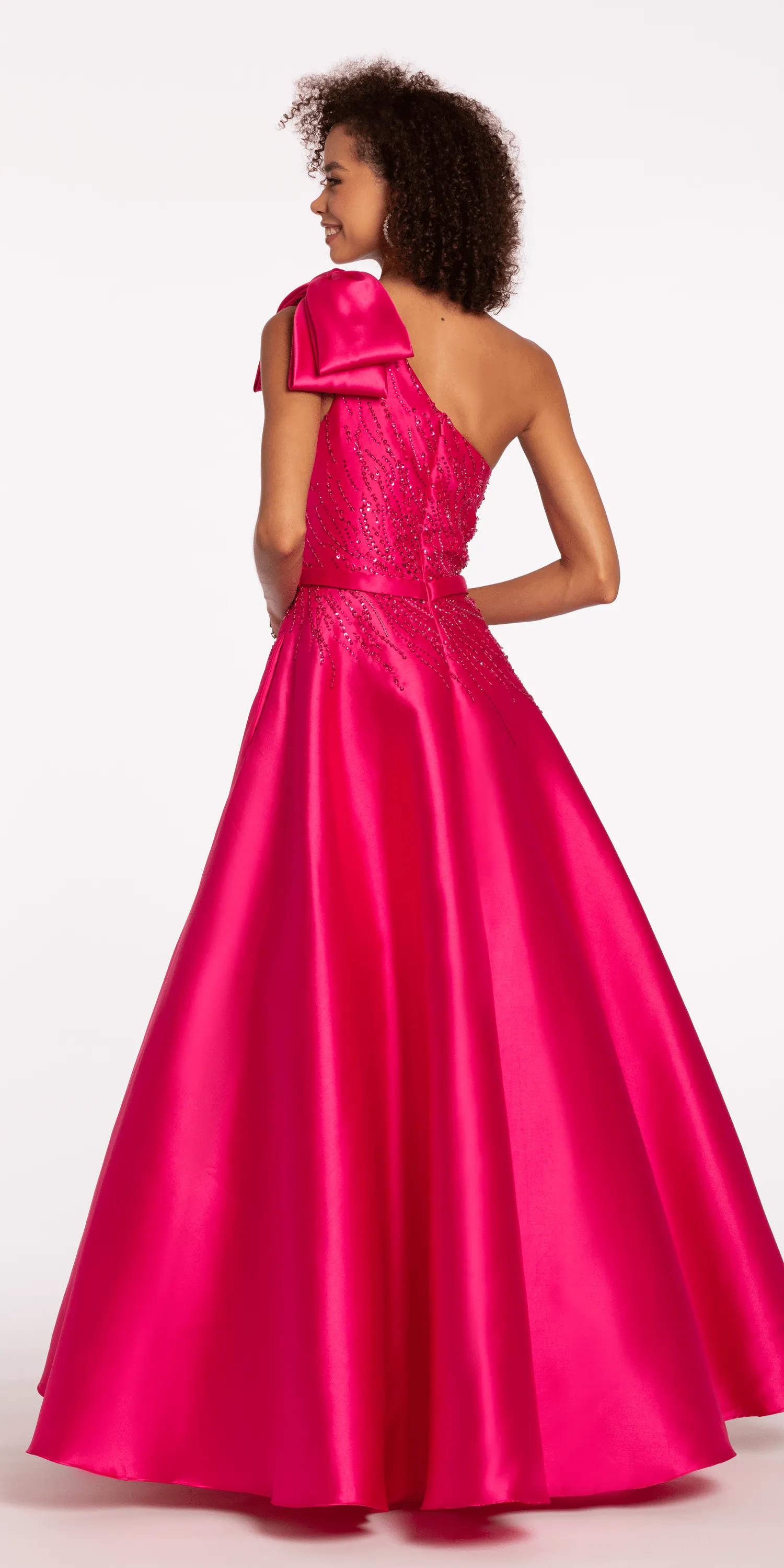 Mikado Beaded One Shoulder Ballgown with Bow