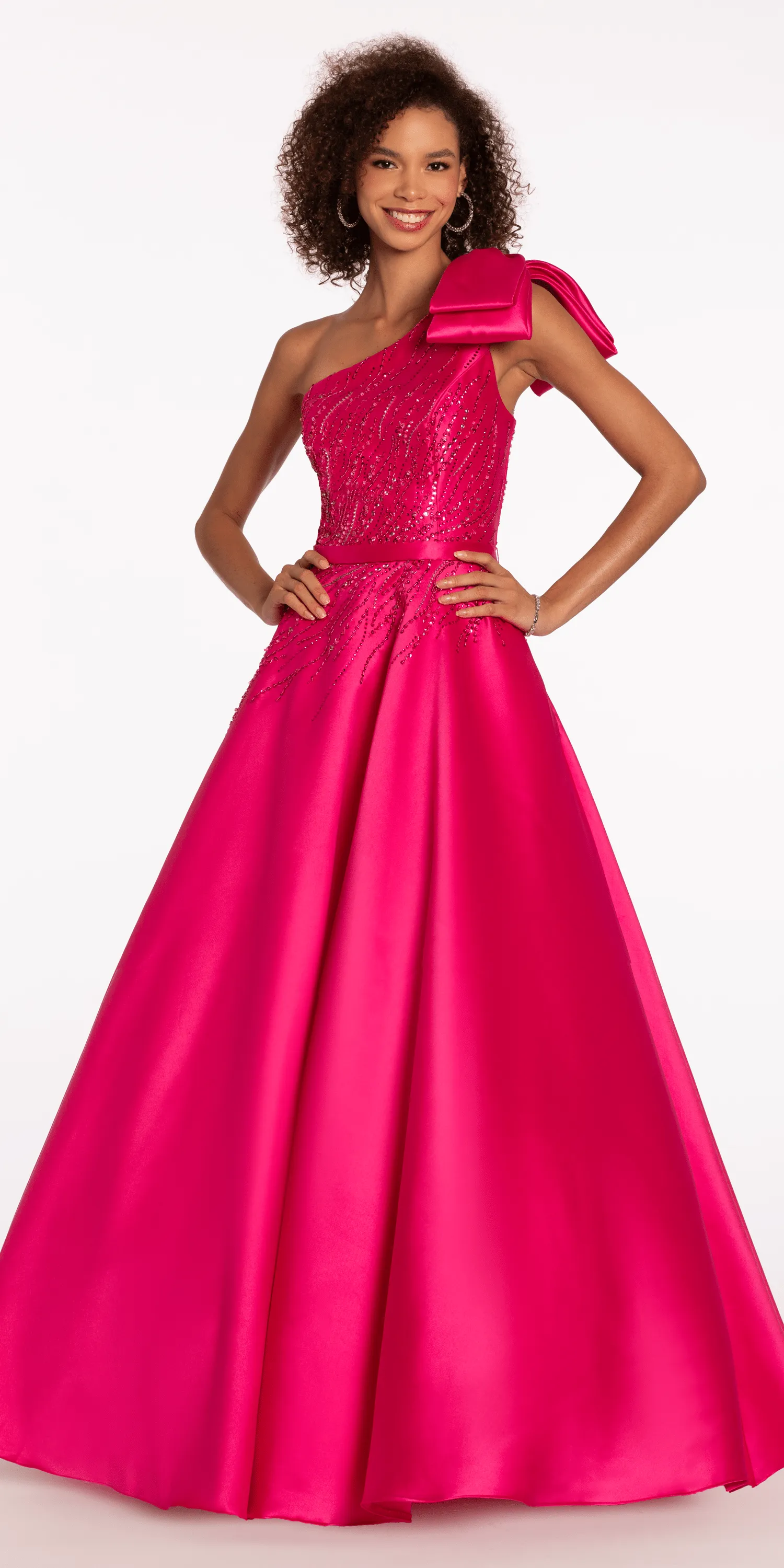 Mikado Beaded One Shoulder Ballgown with Bow